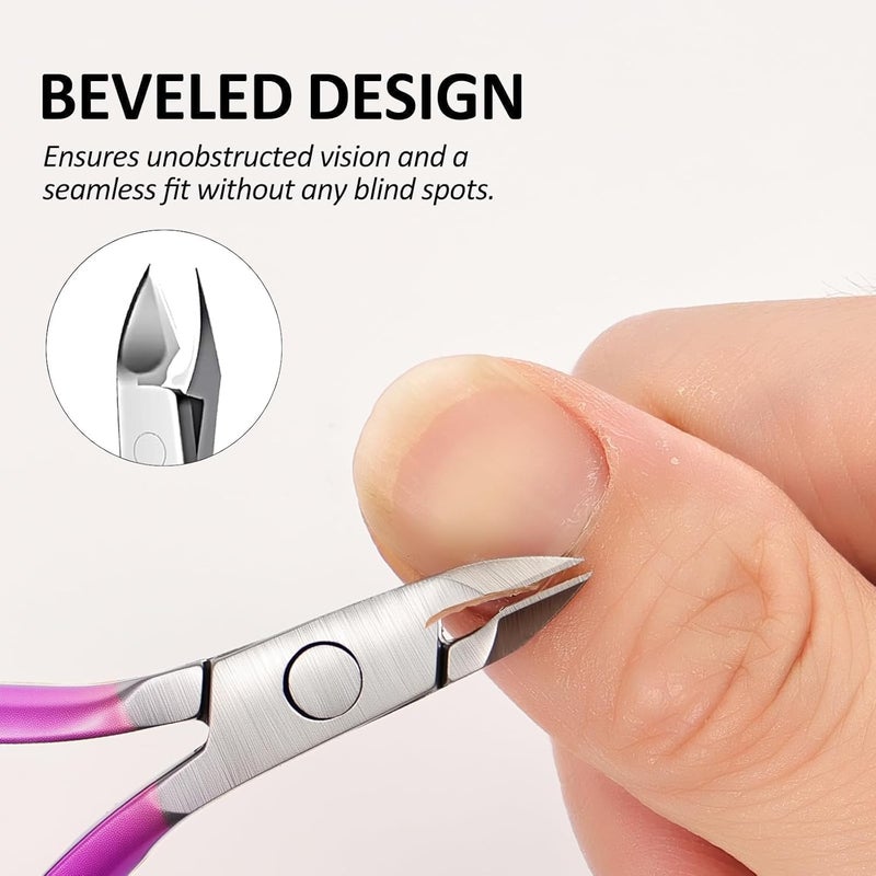 cmetta Cuticle Nipper, Polished Coated Durable Trimmer with Pusher, Nail Clipper with Fine Edge, Comfort Grip Cuticle Cutter and Remover Tool Kit for Nail Care (Yellow+Rose+Pusher) - Image 3
